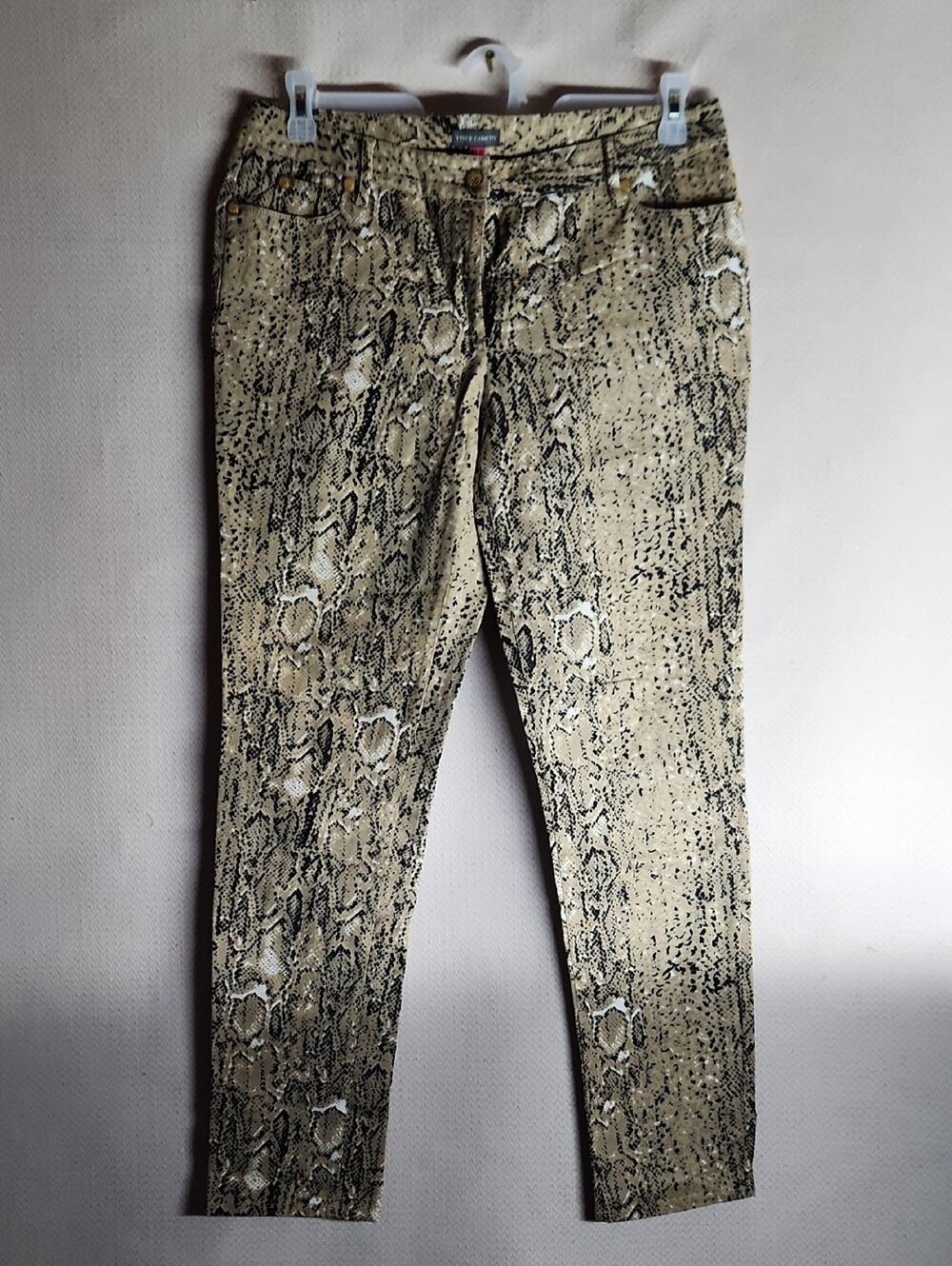 Vince Camuto Beige and Black Snake-Print Skinny Pants